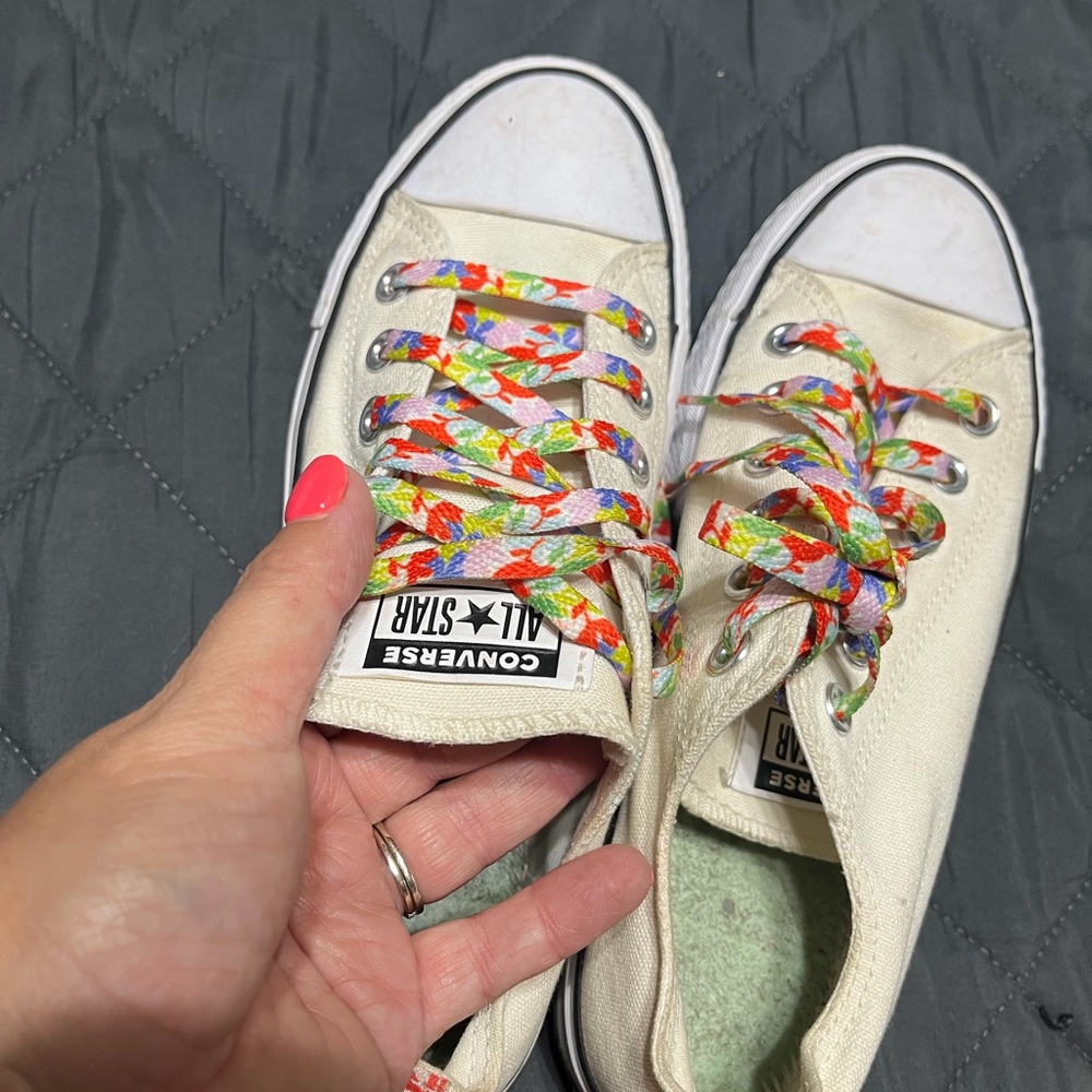 Converse Kids' Cream Sneakers with Multicolor Laces
